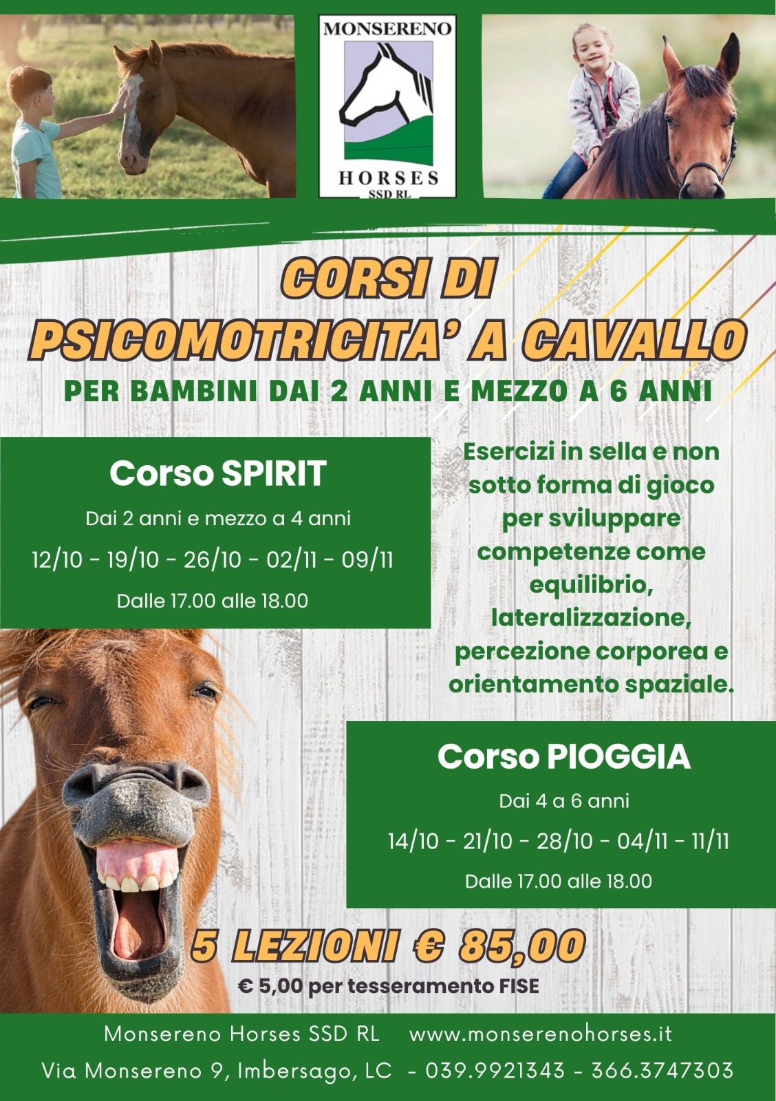 Corsi di Psicomotricità Maneggio Monsereno Horses